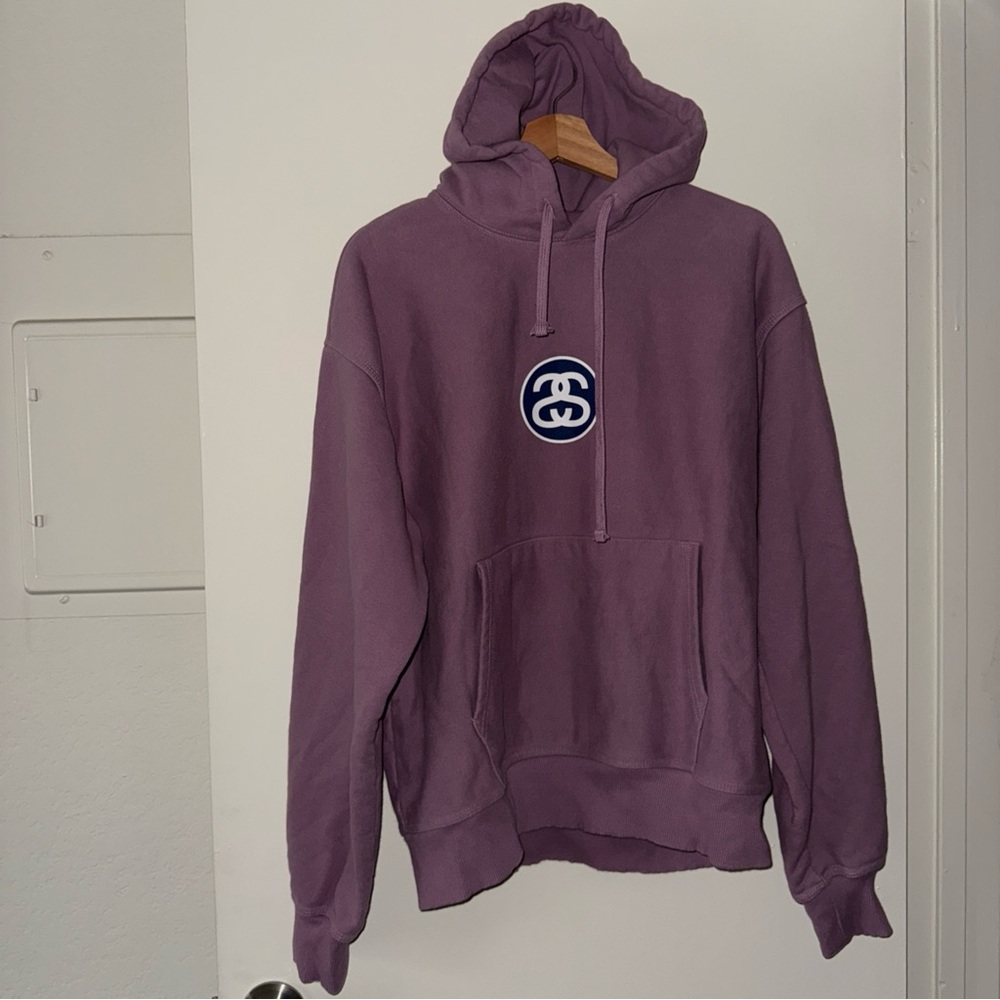 Stussy Men's Double SS Logo Hoodie Light Purple Size M